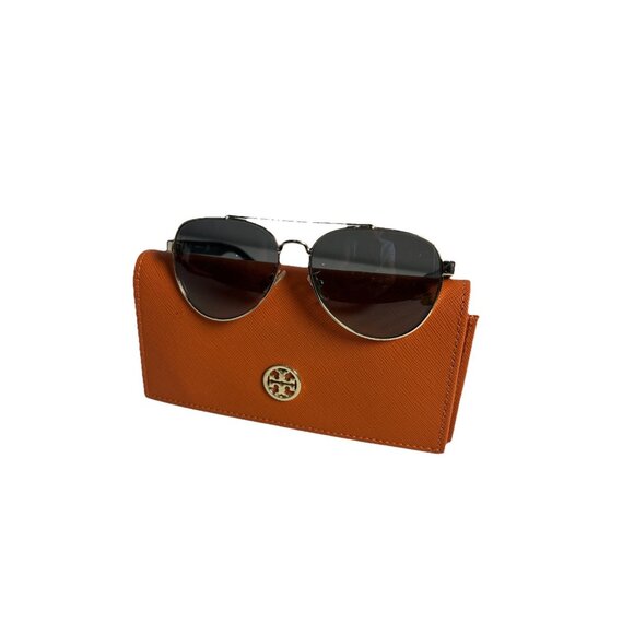 TORY BURCH AVIATOR TY 6070 327111 BLACK GOLD W/ POLARIZED Lenses See Pics